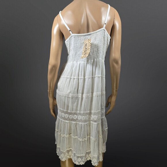 Y2k White Cotton Midi peasant dress Size XL Embroidered Crochet Lace Fairy Boho - Picture 10 of 13